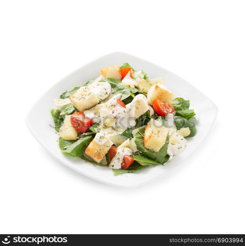 caesar salad in plate isolated on white background