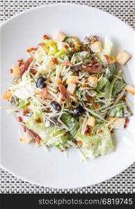Caesar salad with bacon and chicken, mediterranean cuisine