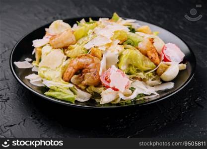 Caesar salad with grilled shrimp and parmesan cheese