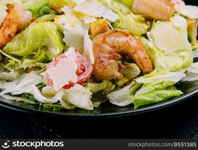 Caesar salad with grilled shrimp and parmesan cheese