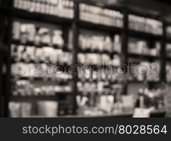 Cafe blurred background with sepia filter, stock photo