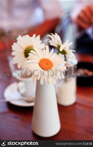 Cafe decoration on wooden table outdoor