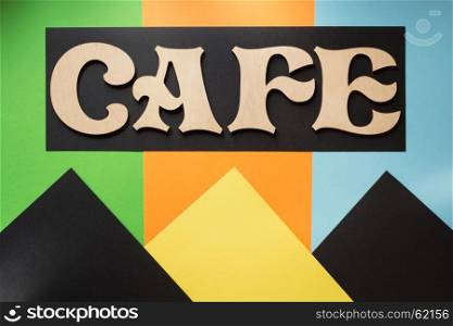 cafe letters at colorful paper background