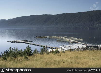 Cages for fish farming in lake