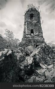 Cagsawa Ruins are the remnants of an 18th century Franciscan church, built in 1724 and destroyed by the 1814 eruption of the Mayon Volcano.