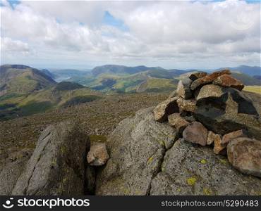 Cairn on top of Great Gable in the Lake District