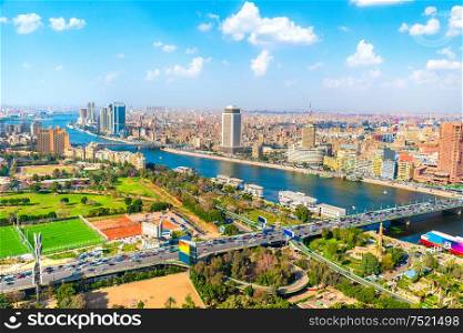Cairo aerial View and Nile River in Egypt