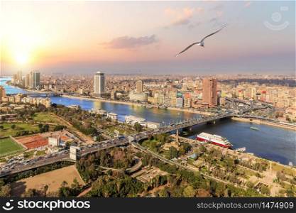 Cairo and the Nile view, sunset photo, Egypt.