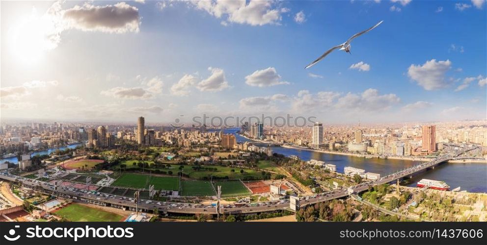 Cairo centre aerial panorama, view from the Tower, Egypt.
