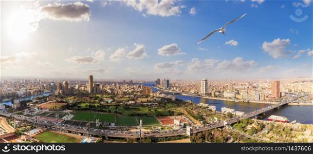 Cairo centre aerial panorama, view from the Tower, Egypt.