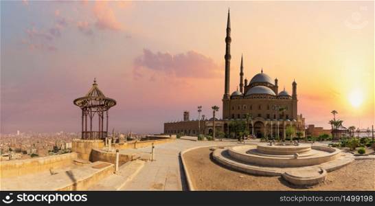 Cairo Citadel, the Great Mosque view, sunset panorama, Egypt.