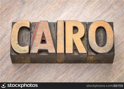 Cairo word abstract in vintage letterpress wood type printing blocks