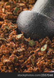 Cajun Spice Rub in a Pestle and Mortar