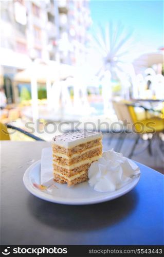 cake and coffee on table