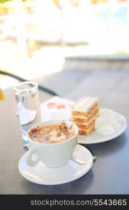 cake and coffee on table