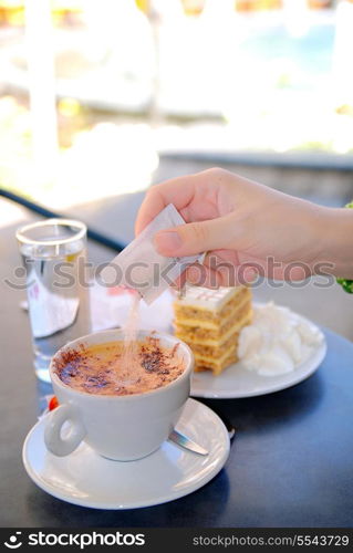 cake and coffee on table