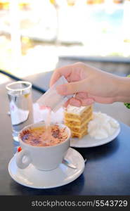 cake and coffee on table