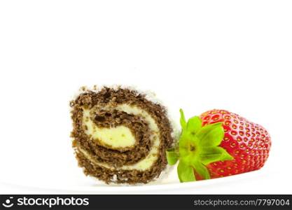 cake and strawberries isolated on white