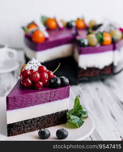 Cake Berry breeze on white plate