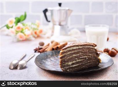 cake from pancakes with cream, stock photo