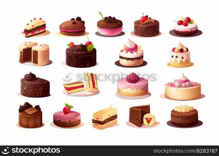 Cake icon set. Party cake food. Generate Ai. Cake icon set. Generate Ai