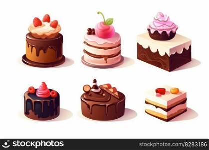 Cake icons collection. Cake party dessert. Generate Ai. Cake icons collection. Generate Ai