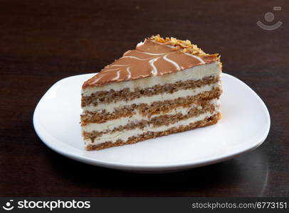 cake on a white plate.close up