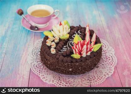 Cake on color background. Cake on gradient color background