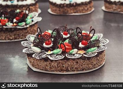 Cake on metal grey background. cakes on background
