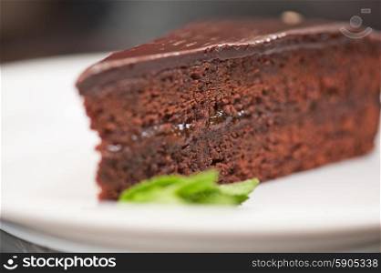 cake piece. tasty piece of chocolate cake closeup