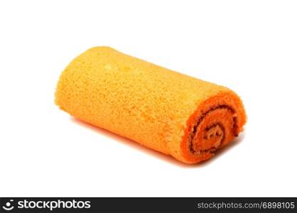 cake roll orange flavoured isolated on white background