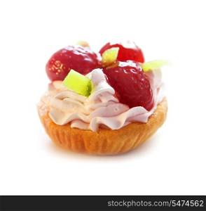 Cake with strawberries and kiwi isolated on a white background