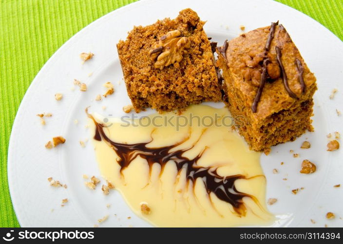 Cake with sweet sauce in plate