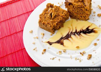 Cake with sweet sauce in plate