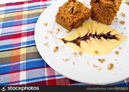 Cake with sweet sauce in plate