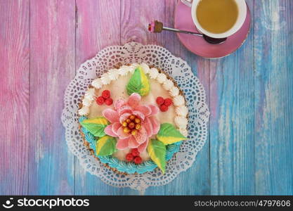 cakes on color background. Cake on gradient color background