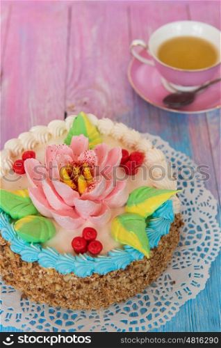 cakes on color background. Cake on gradient color background