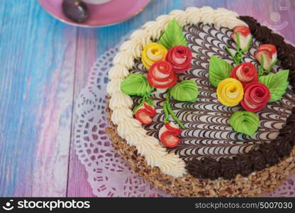 cakes on color background. Cake on gradient color background