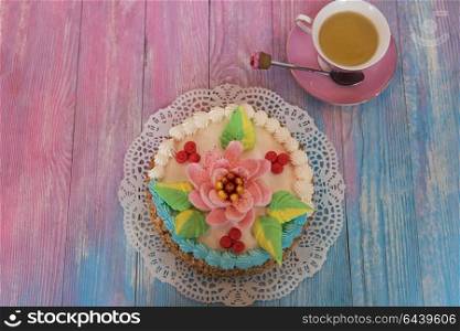 cakes on color background. Cake on gradient color background