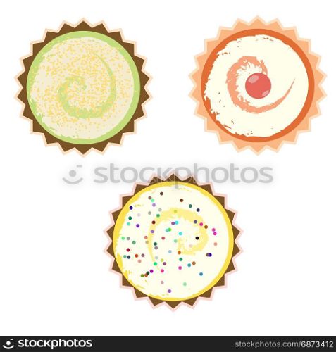 Cakes over white background.. Cakes set over white background. illustration