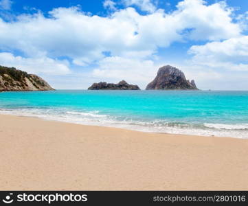 Cala d Hort Ibiza beach Es Vedra island in Mediterranean