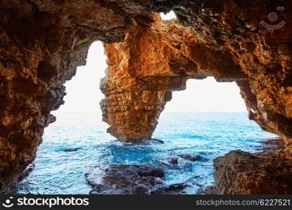Cala del Moraig beach caves in Benitatxell of Alicante in Spain