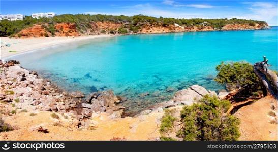 Cala Llenya in Ibiza with turquoise water in Balearic islands