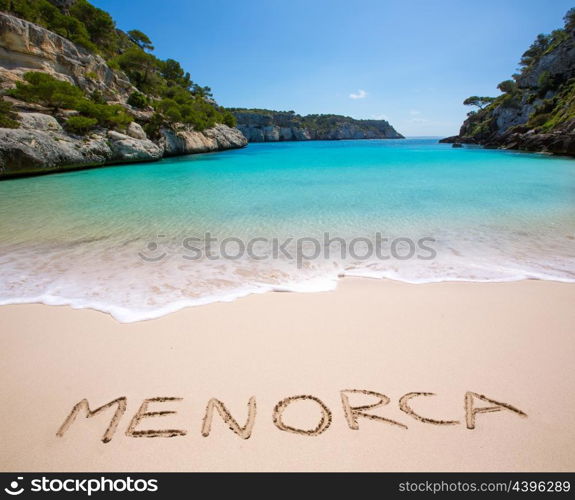 Cala Macarelleta in Ciutadella Menorca at turquoise Balearic Islands Mediterranean sea