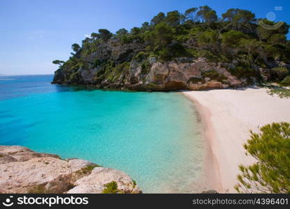 Cala Macarelleta in Ciutadella Menorca at turquoise Balearic Islands Mediterranean sea