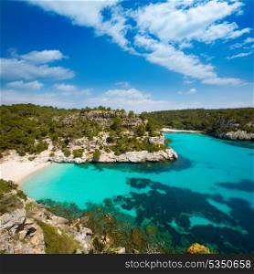 Cala Macarelleta in Ciutadella Menorca at turquoise Balearic Islands Mediterranean sea