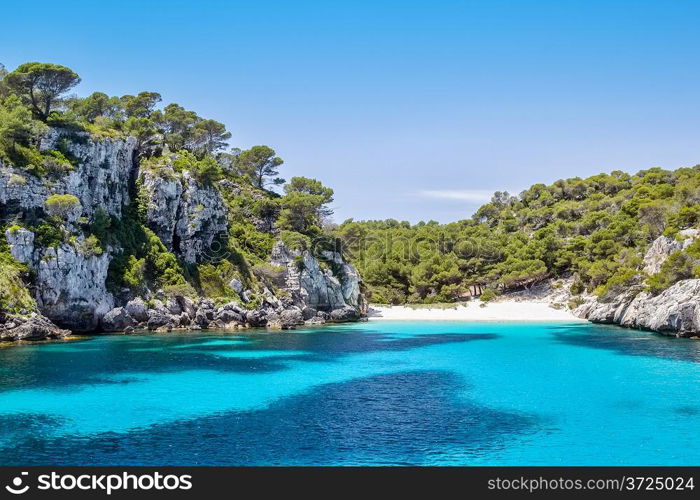 Cala Macarelleta - one of the most popular natural beaches of Menorca Island, Spain