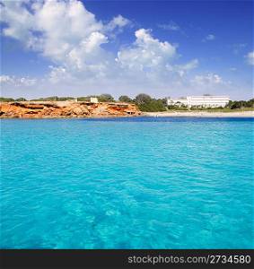 Cala Saona Formentera balearic island from sea view Mediterranean Spain
