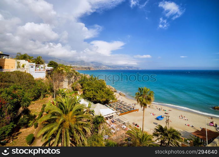 Calahonda Beach in resort town of Nerja, Costa del Sol, Andalucia, Spain.