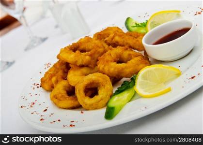 Calamari rings in the plate